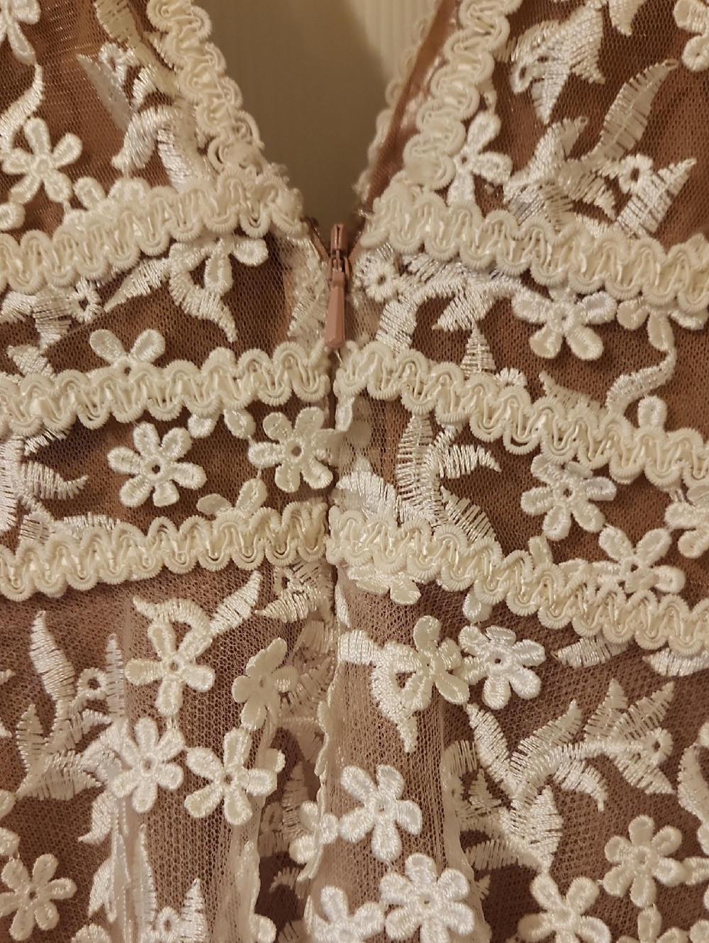 Nadine Merabi Floral Lace A-Line Mini Cocktail Debutante Dress White /Tan Sz XS - Picture 8 of 12